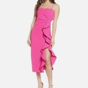 NWT Women Bardot Rona Ruffle Midi Dress in Fuschia  Pink